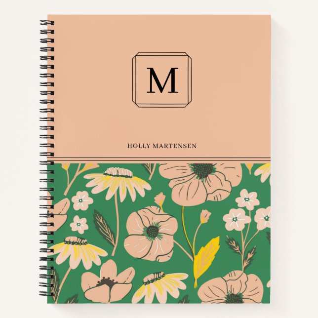 Elegant Monogram Floral Pattern Personalized Name Notebook (Front)