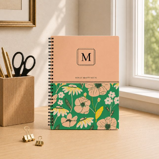Elegant Monogram Floral Pattern Personalized Name Notebook (Creator Uploaded)