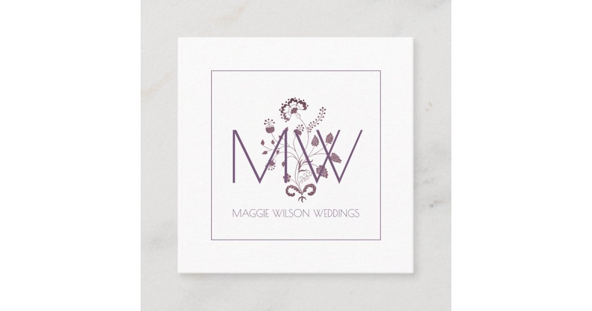 Elegant Monogram Floral Wedding Planner White Square Business Card Zazzle Com