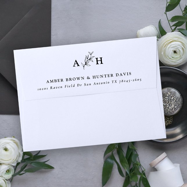 Elegant Monogram Foliage Wedding Envelope (Creator Uploaded)