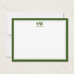 Elegant Monogram Forest Green Border Minimalist Note Card