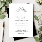 Elegant Monogram Formal Black And White Wedding Invitation 