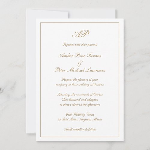 Elegant Monogram Formal Gold All In One Wedding Invitation