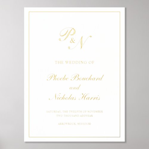 Elegant Monogram Formal Gold Traditional Wedding Foil Prints