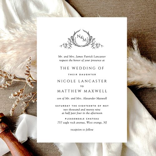 Elegant Monogram Formal Wedding Invitation