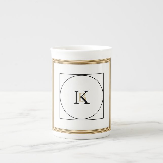 Elegant Monogram Frame Personalized Initial & Full Bone China Mug (Front)