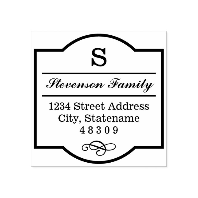 Elegant Monogram Frame Return Address Rubber Stamp (Imprint)