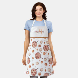 Elegant Monogram, Fun Pastries and Coffee Pattern Apron