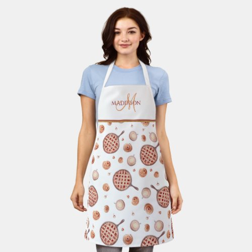 Elegant Monogram Fun Pastries and Coffee Pattern Apron