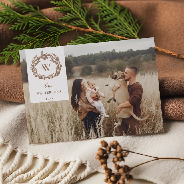 Elegant Monogram Garland Wreath Photo Christmas Letterpress Photo Cards (Elegant Monogram Garland Wreath Photo Christmas Letterpress Photo Cards)