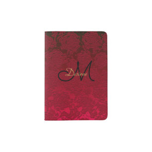 Elegant Monogram Girly Red Gold Black Modern Passport Holder