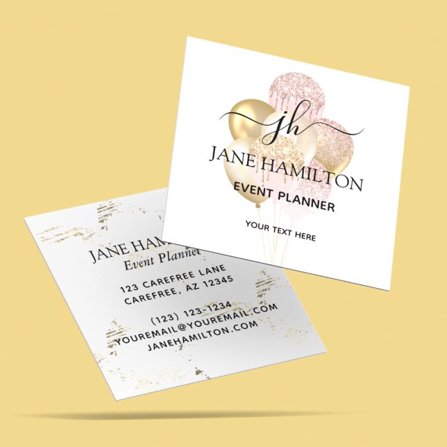 Elegant Monogram Glitter Balloons Square Business Card (Creator Uploaded)