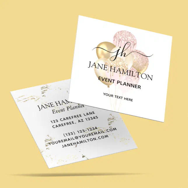 Elegant Monogram Glitter Balloons Square Business Card | Zazzle