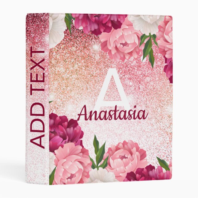 Elegant Monogram Glitter Pink design Mini Binder (Front/Spine)