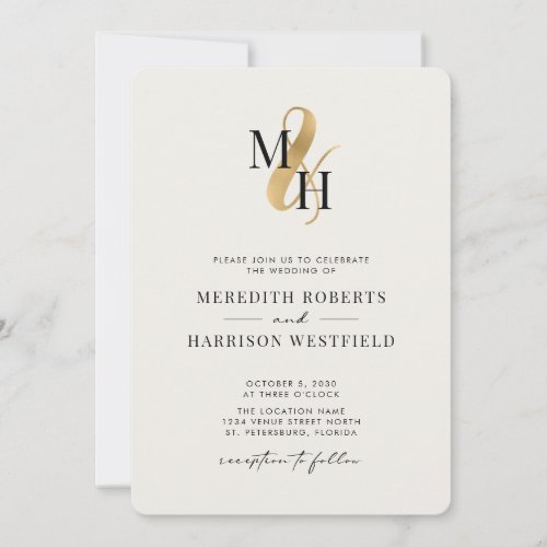 Elegant Monogram Gold Ampersand QR Code Wedding Invitation