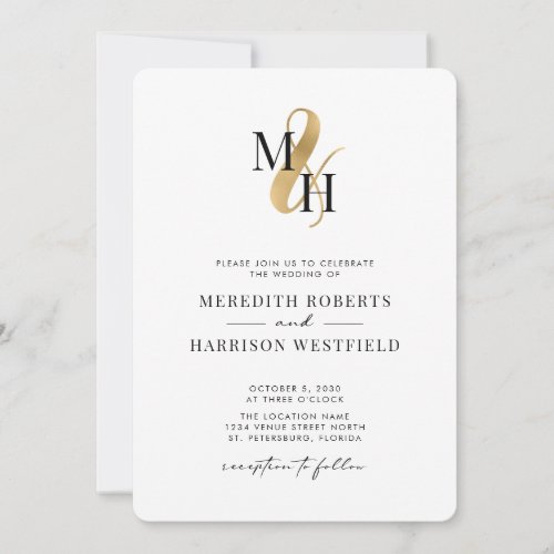 Elegant Monogram Gold Ampersand QR Code Wedding Invitation