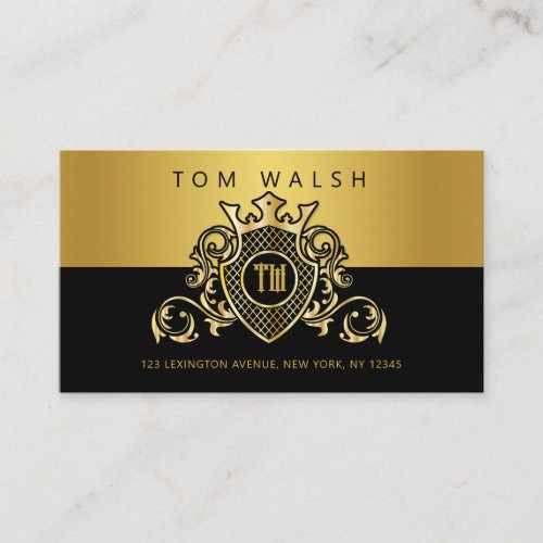 Elegant Monogram Gold and Black Business Card