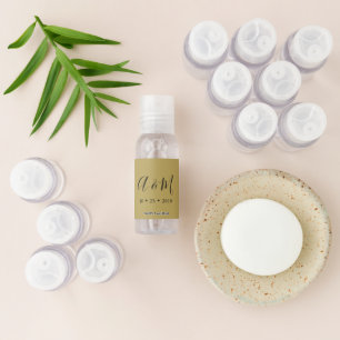 Elegant Monogram Gold And Black Wedding Favor Hand Sanitizer