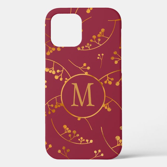 Elegant monogram gold berry marsala pink pattern Case-Mate iPhone case (Back)