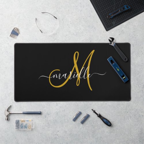 Elegant Monogram Gold Black Desk Mat