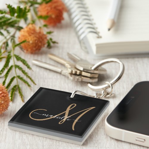 Elegant Monogram Gold Black  Keychain