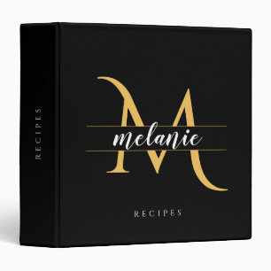 Elegant Monogram Gold Black Personalized Custom 3 Ring Binder