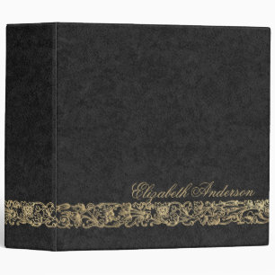 Elegant Monogram Gold Black Script Calligraphy 3 Ring Binder