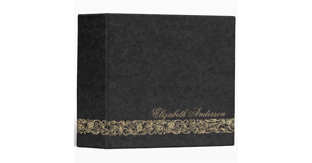 Elegant Monogram Gold Black Script Calligraphy 3 Ring Binder | Zazzle
