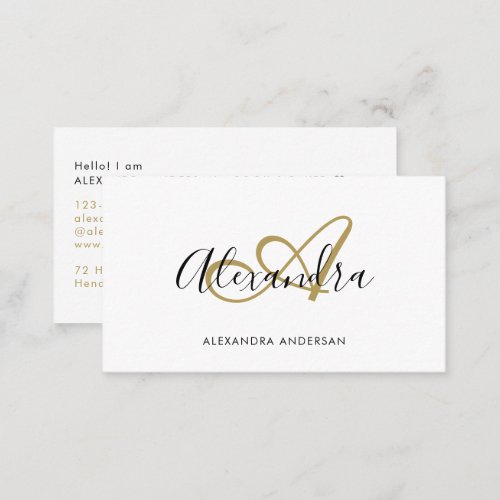 Elegant Monogram Gold Black Script Name Business Card