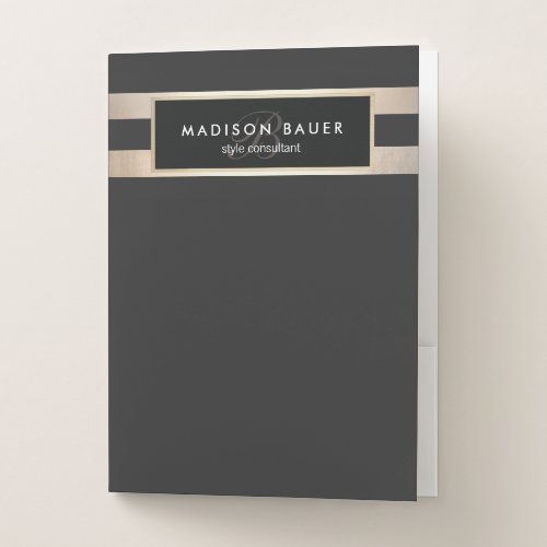 Elegant Monogram Gold Black Striped Pocket Folder