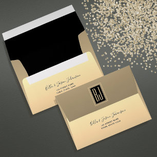 Elegant Monogram Gold Black Wedding Envelope