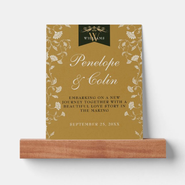 Elegant Monogram Gold Bride and Groom Wedding Gift Picture Ledge (Front)