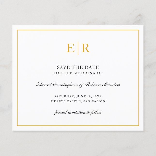Elegant Monogram Gold Budget Wedding Save The Date (Front)
