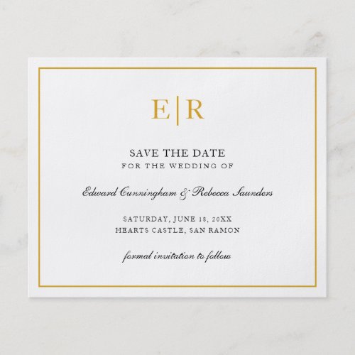 Elegant Monogram Gold Budget Wedding Save The Date Flyer