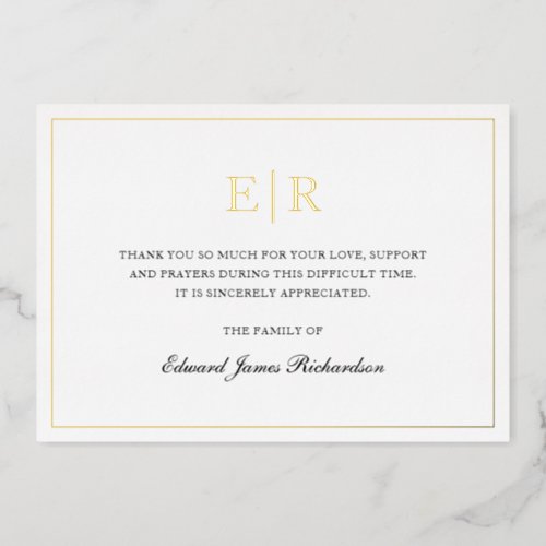 Elegant Monogram Gold Foil Funeral Thank You Card