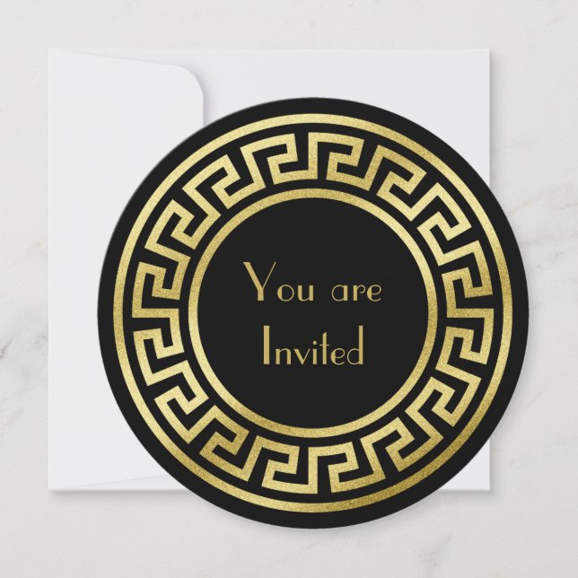 Elegant Monogram Gold Glitter Art Deco Black Invitation (Front)