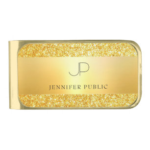 Elegant Monogram Gold Glitter Modern Template Finish Money Clip