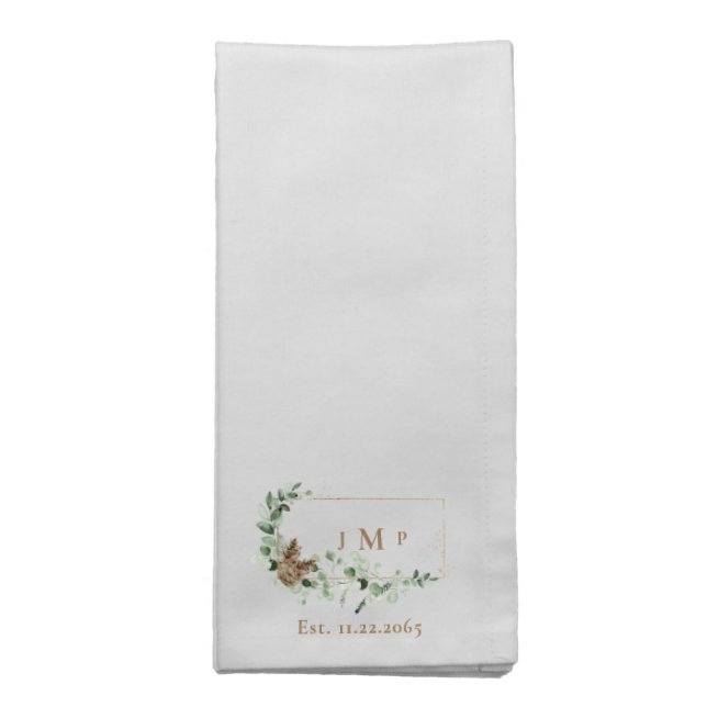 Elegant Monogram Gold & Grey Established Date Cloth Napkin (Folded)