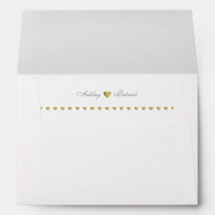 elegant monogram + gold hearts, wedding white envelope