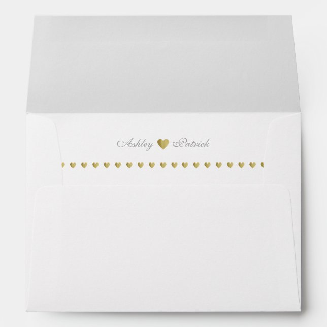 elegant monogram + gold hearts, wedding white envelope (Back (Bottom))