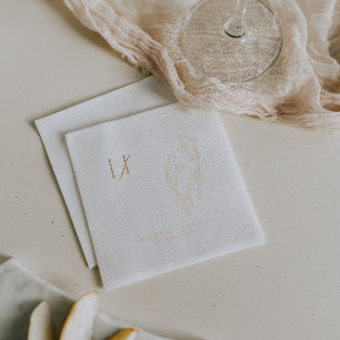 Elegant Monogram Gold Koi Fish Wedding Foil Napkins