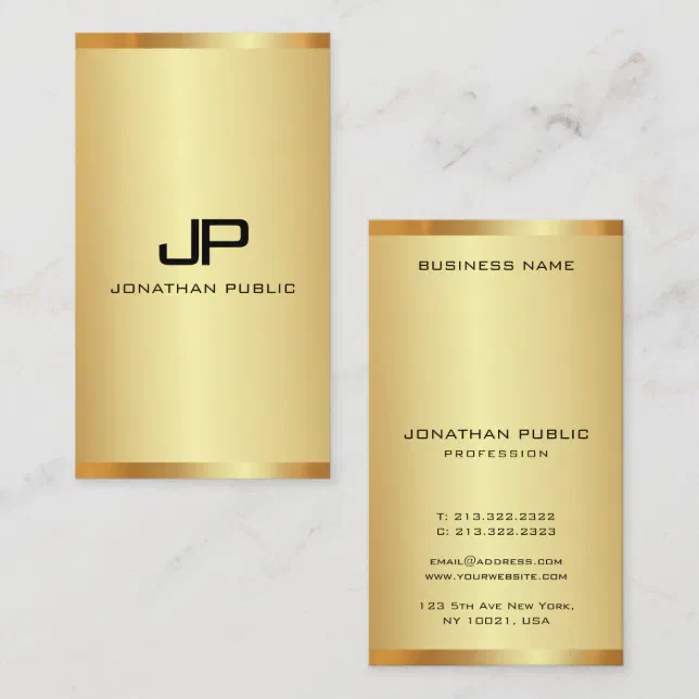 Elegant Monogram Gold Look Modern Vertical Luxury Business Card | Zazzle