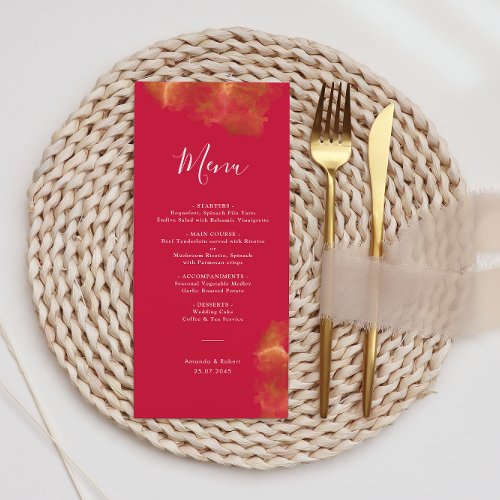 Elegant Monogram Gold Red Pink Magenta Wedding Menu