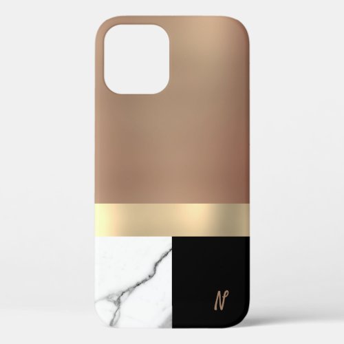 Elegant monogram gold  rose gold white marble iPhone 12 case