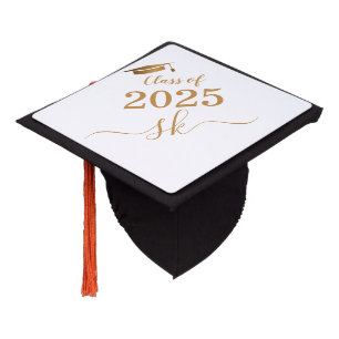 Elegant Monogram Gold Script  Graduation Cap Topper