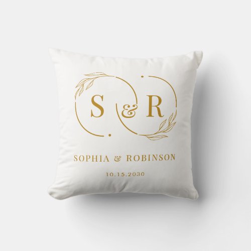 Elegant Monogram Gold Script Modern Wedding Gift Throw Pillow