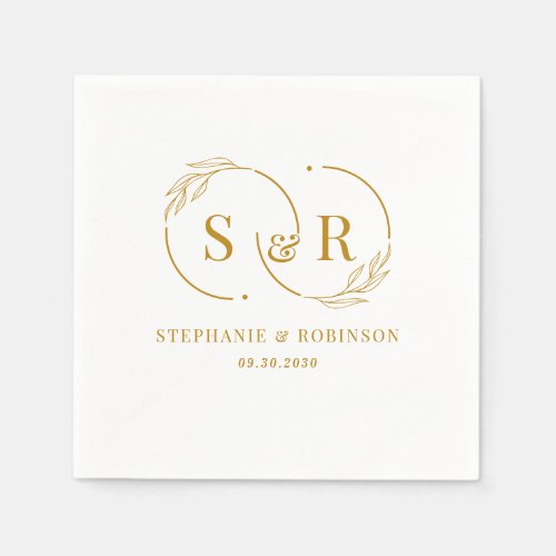 Elegant Monogram Gold Script Modern Wedding Napkins