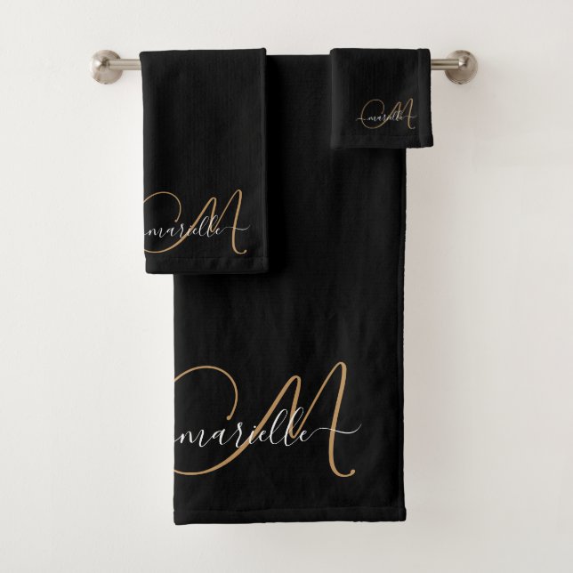 Elegant Monogram Gold Script Name  Bath Towel Set (Insitu)