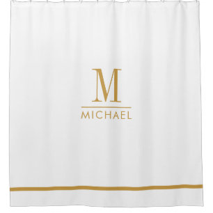 Elegant Monogram Gold Script Name White Shower Curtain