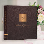 Elegant monogram gold script wedding album<br><div class="desc">Luxury exclusive looking monogrammed scrapbook wedding album binder featuring a faux gold copper metallic square over a stylish dark burgundy faux leather background.</div>